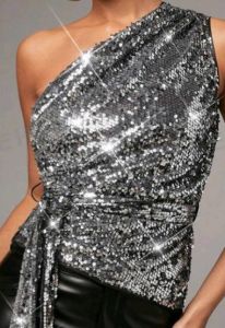 Adult Female Costumes to Hire - Silver - One Shoulder Knot Side Blouse - L